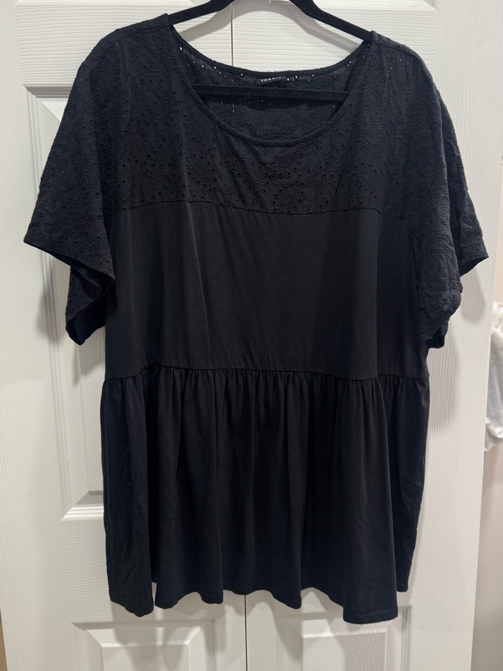 Women's Black Short Sleeve Peplum Top from TORRID (3X)